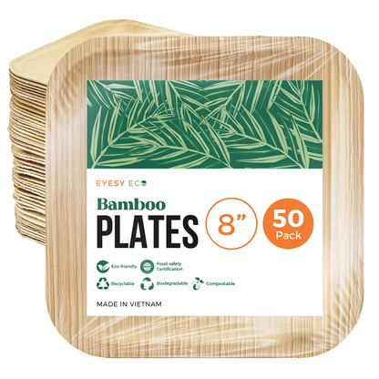 Disposable Bamboo Serving Plates 8"x 8" | 50 Pcs Bulk