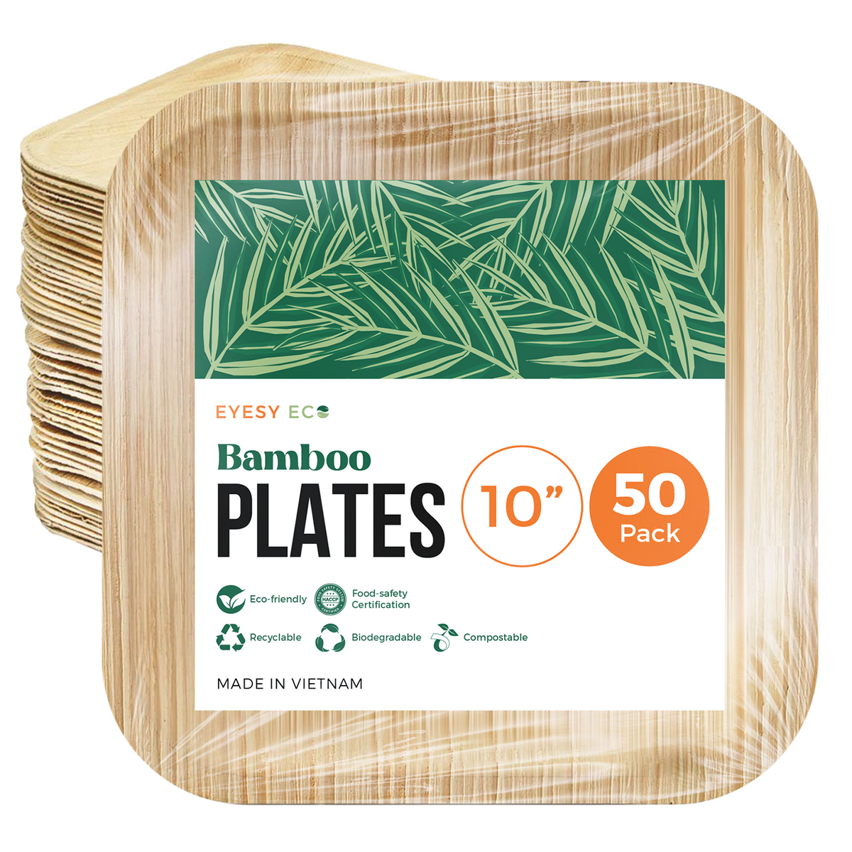 Disposable Bamboo Serving Plates 10"x 10" | 50 Pcs Bulk