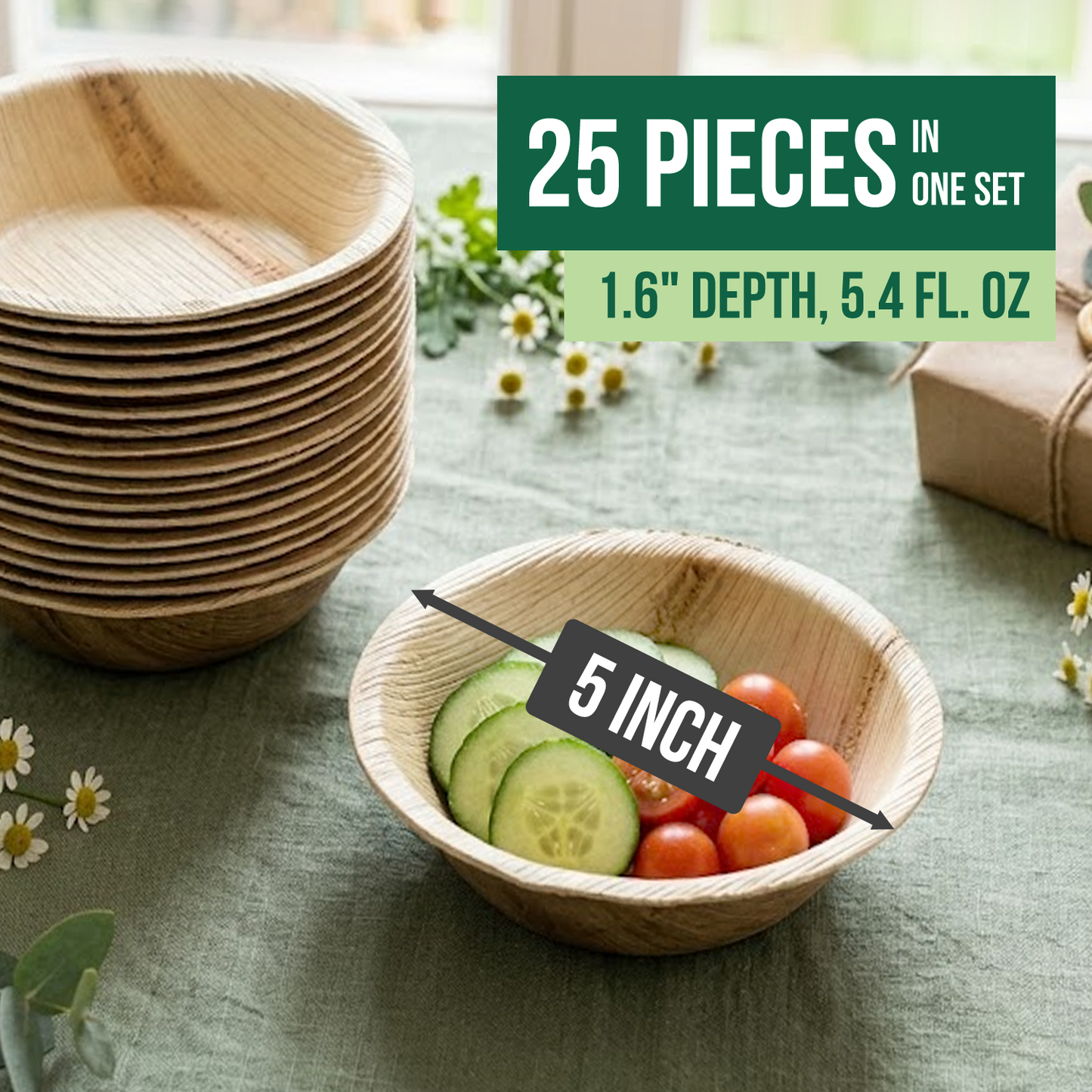 Disposable Palm Leaf Bowls 5" | 25 Pcs Bulk