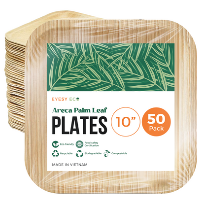 Disposable Palm Leaf Plates 10"x 10" | 50 Pcs Bulk