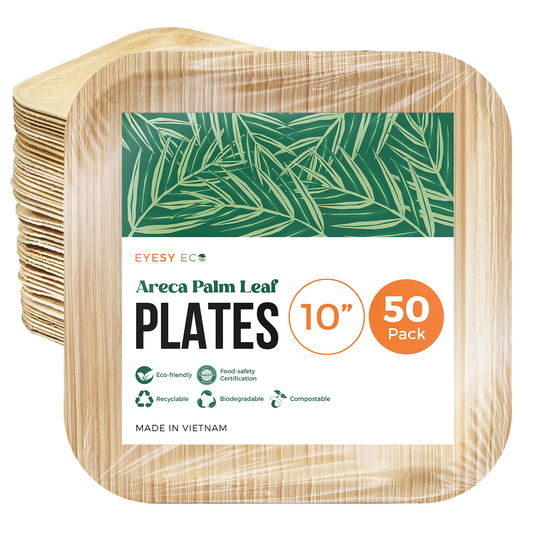 Disposable Palm Leaf Plates 10"x 10" | 50 Pcs Bulk