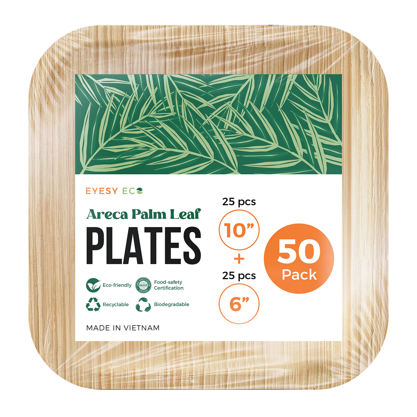 Disposable Palm Leaf Plates 6"x6" & 10"x10" | 50 Pcs Bulk