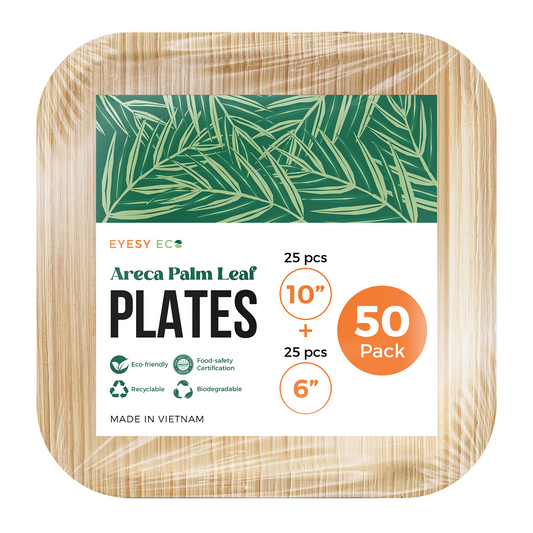 Disposable Palm Leaf Plates 6"x6" & 10"x10" | 50 Pcs Bulk