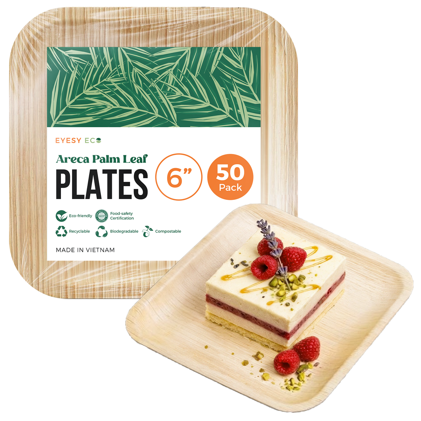 Disposable Palm Leaf Plates 6"x 6" | 50 Pcs Bulk