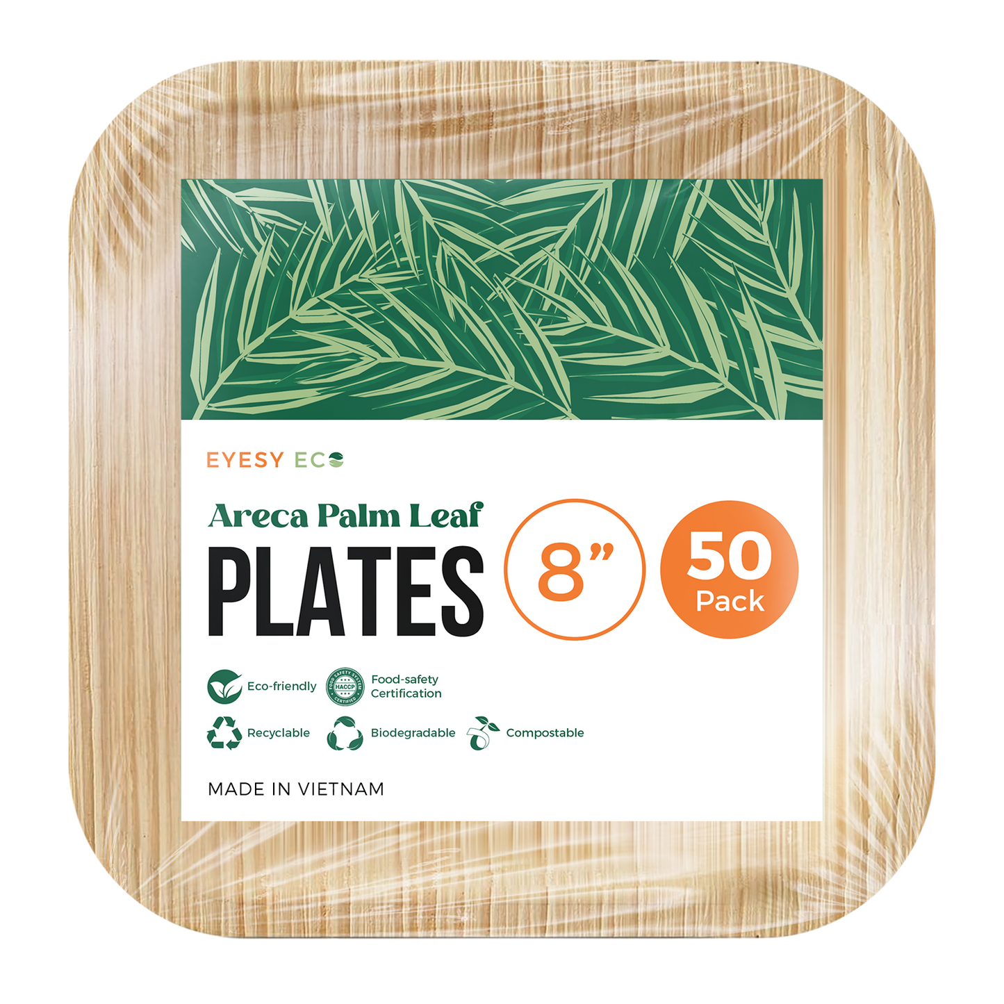 Disposable Palm Leaf Plates 8"x 8" | 50 Pcs Bulk