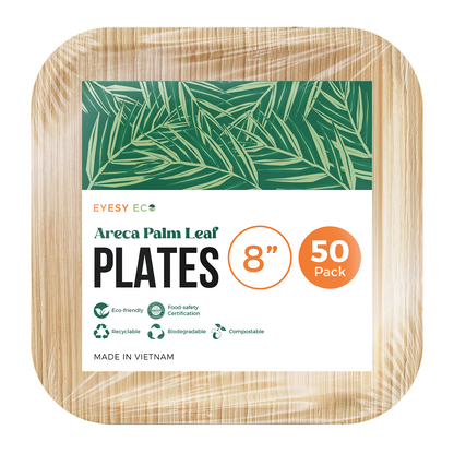 Disposable Palm Leaf Plates 8"x 8" | 50 Pcs Bulk