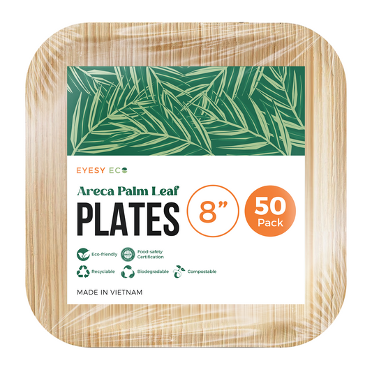 Disposable Palm Leaf Plates 8"x 8" | 50 Pcs Bulk