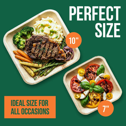 Disposable Bamboo Serving Plates 7"x7" & 10"x10" | 50 Pcs Bulk