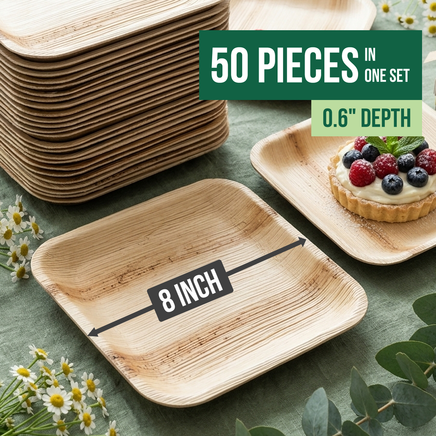 Disposable Palm Leaf Plates 10"x 10" | 50 Pcs Bulk