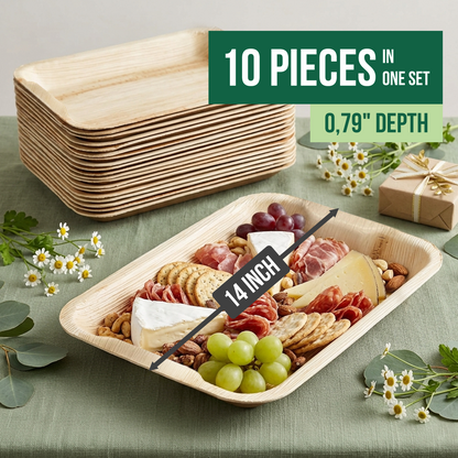 Disposable Palm Leaf Trays 14" x 10" | 10 Pcs Bulk
