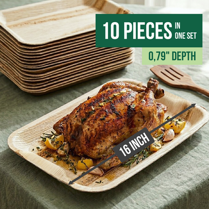 Disposable Palm Leaf Trays 14" x 10" | 10 Pcs Bulk